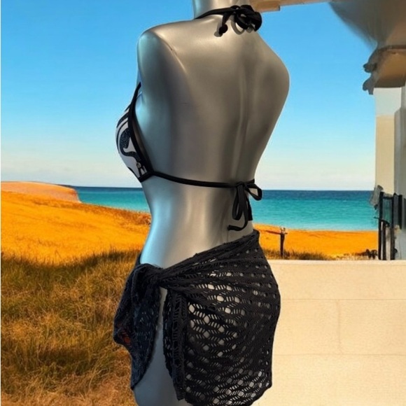 💟🇨🇦Vintage Chic Black Crochet Swim Coverup - Picture 1 of 13